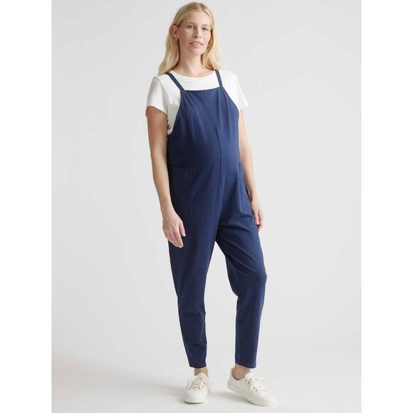 Quince Pants - Quince Organic Cotton Maternity Overalls in Navy Blue Women's Small